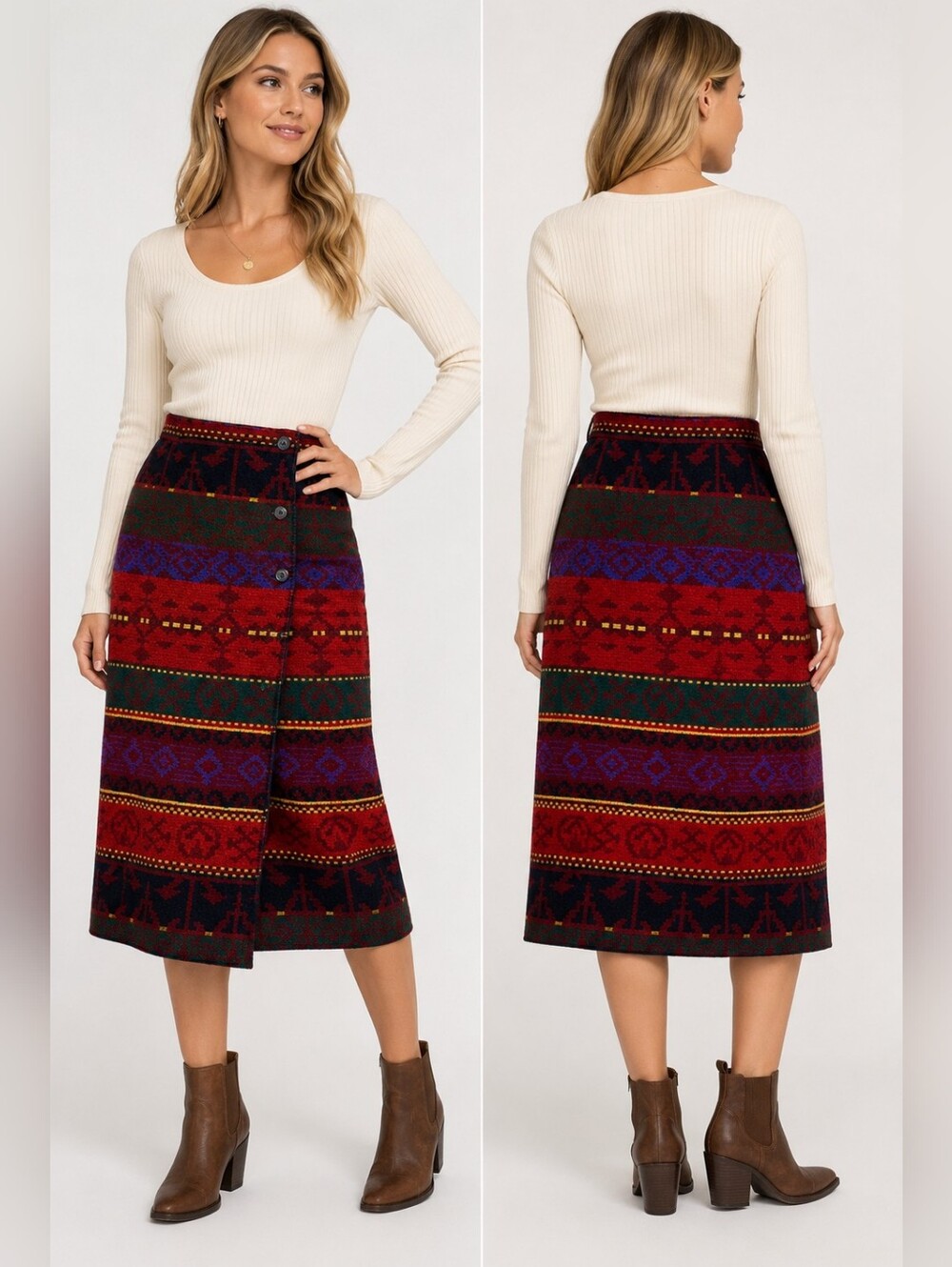 Vintage Roo Crossing Wool Blend Wrap Skirt Women Size 10 Aztec Tribal Southwest